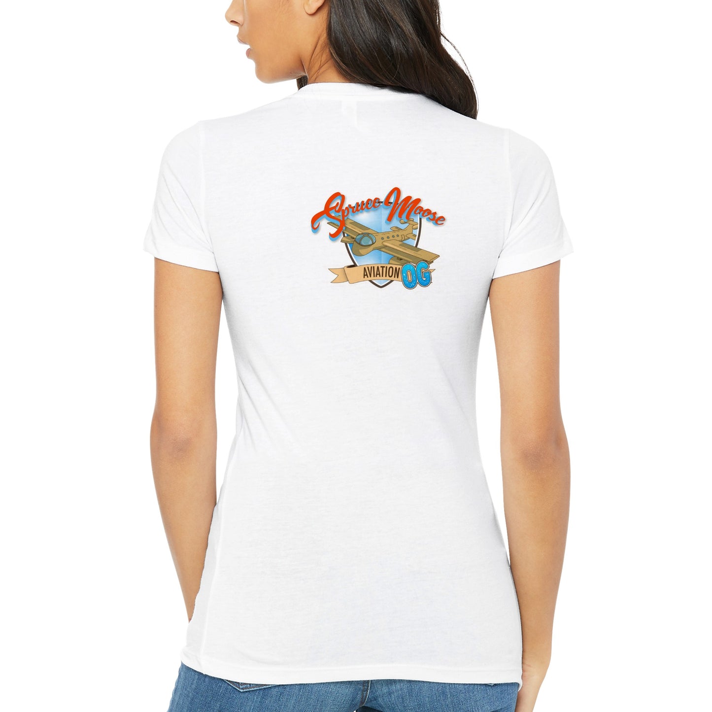 Spruce Moose Original (OG) - FRONT AND BACK PRINT - Premium Womens Crewneck T-shirt