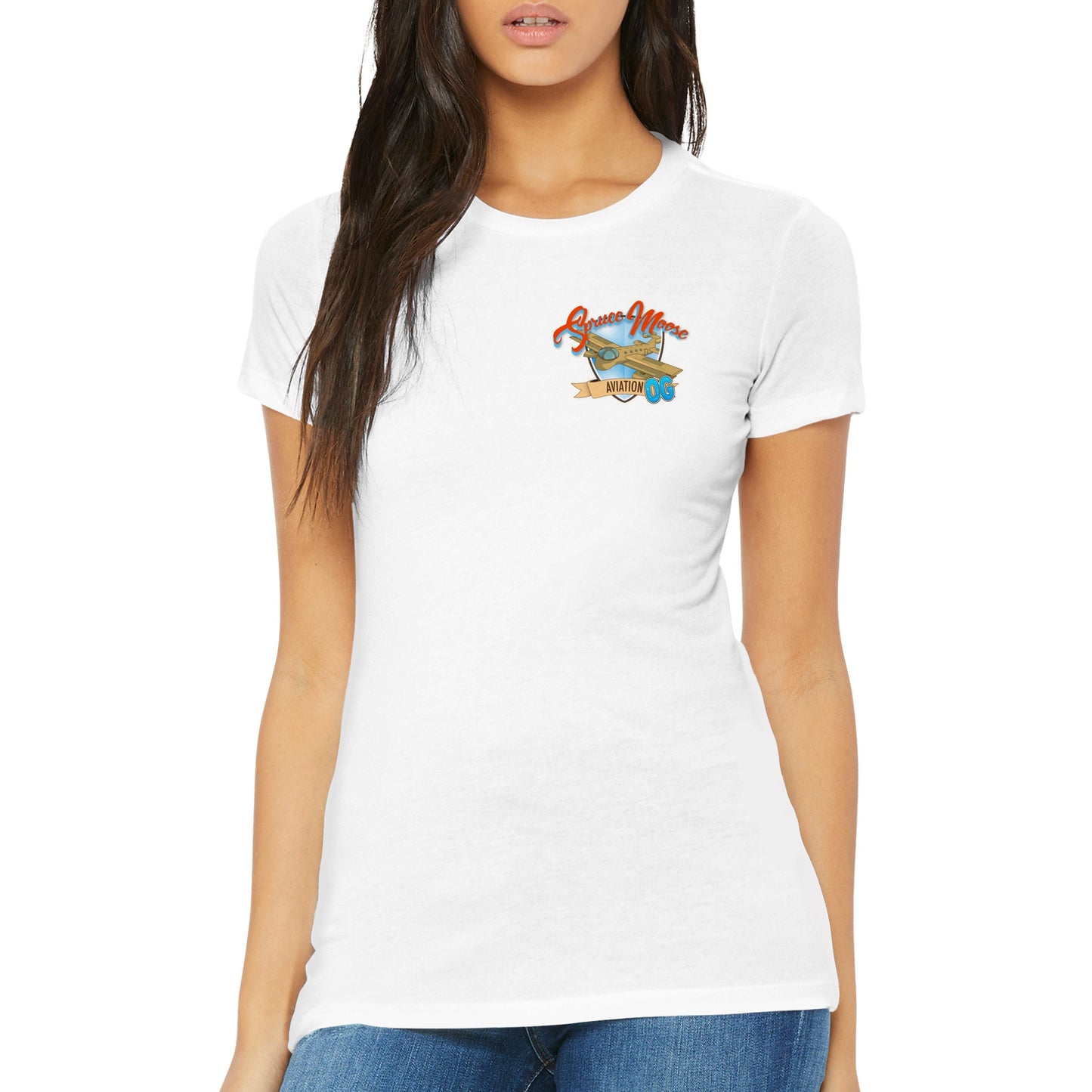 Spruce Moose Original (OG) - FRONT AND BACK PRINT - Premium Womens Crewneck T-shirt